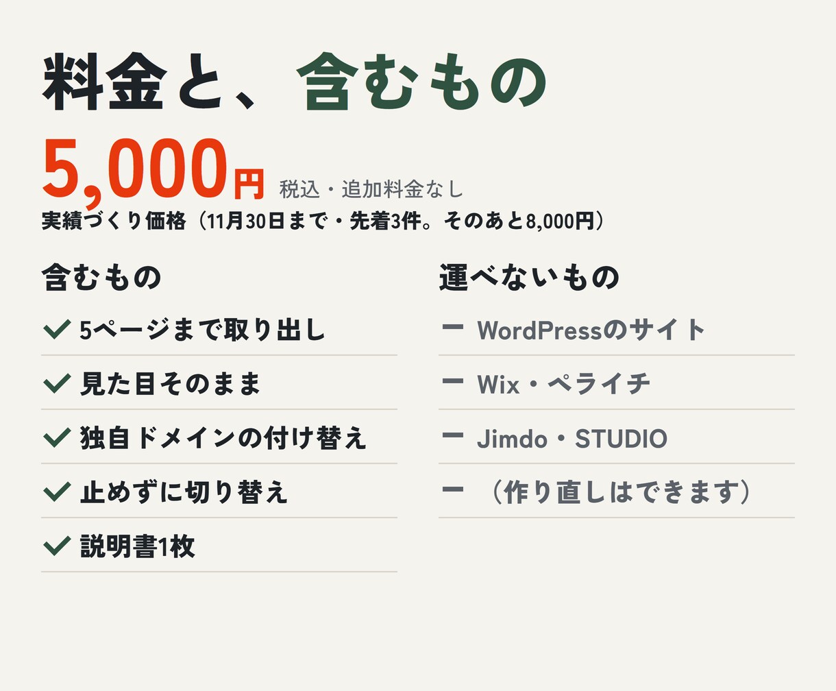 止まったホームページを月０円の置き場へ引っ越します 見た目とURLはそのまま。11月30日まで5,000円 イメージ4