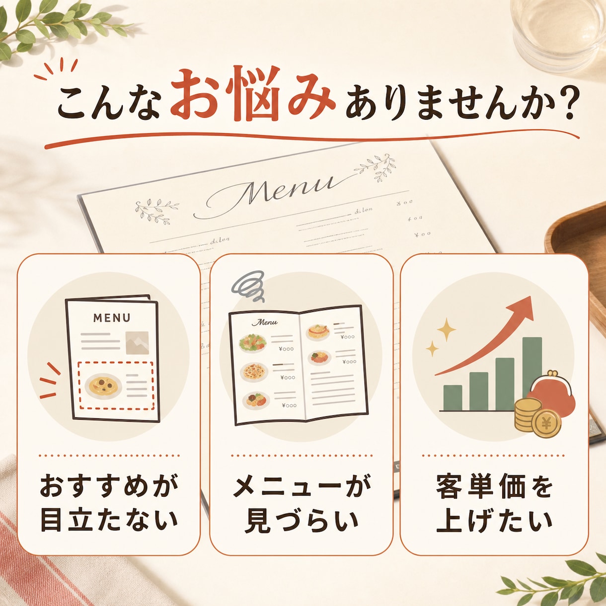メニュー表の売れ方を整えます 注文率UPを意識したメニューへ イメージ2
