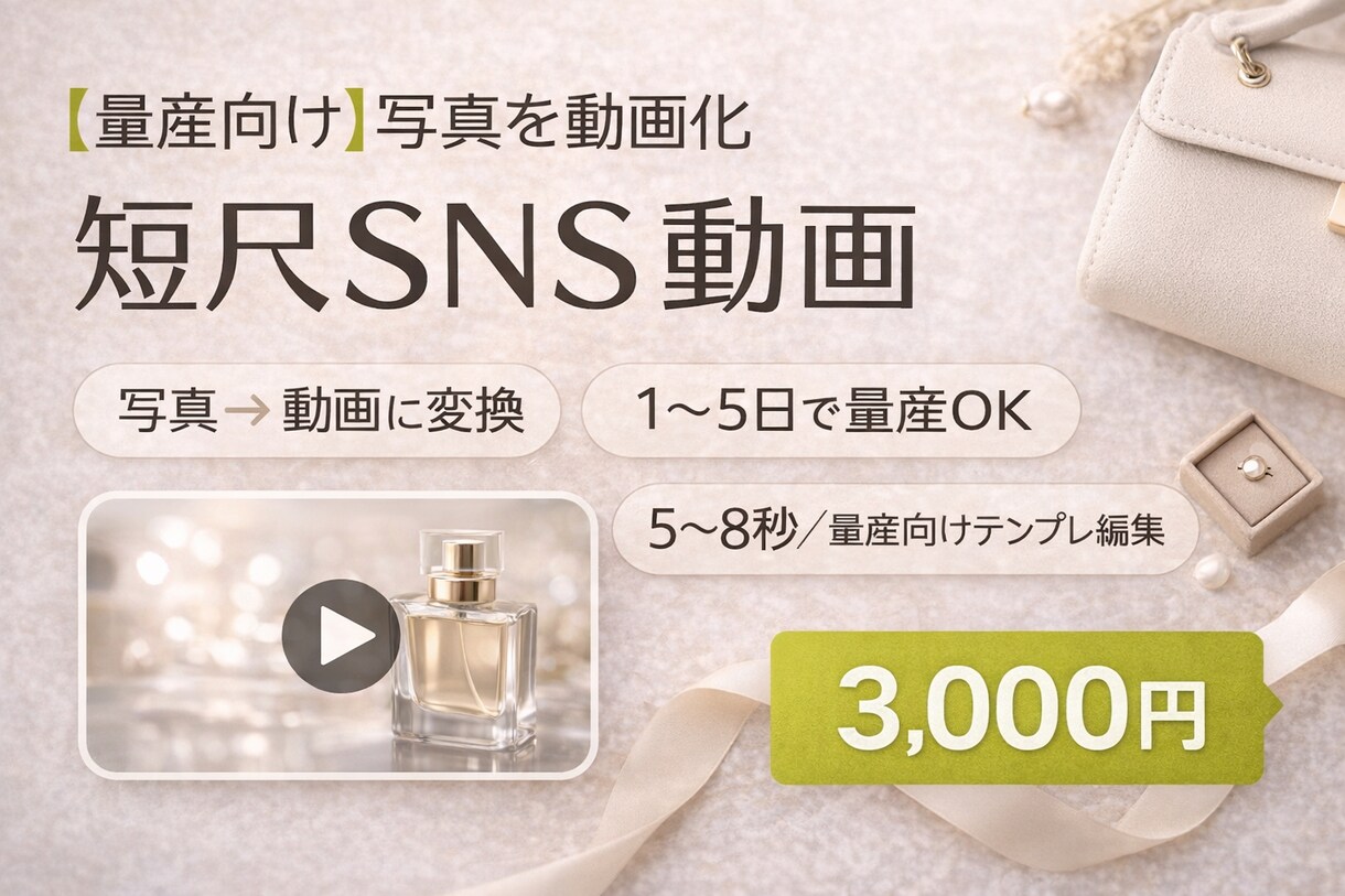 写真を動画化｜（量産向け）短尺SNS動画作成します 早く安く本数を作りたい方。 写真からシンプルショート動画制作 イメージ1