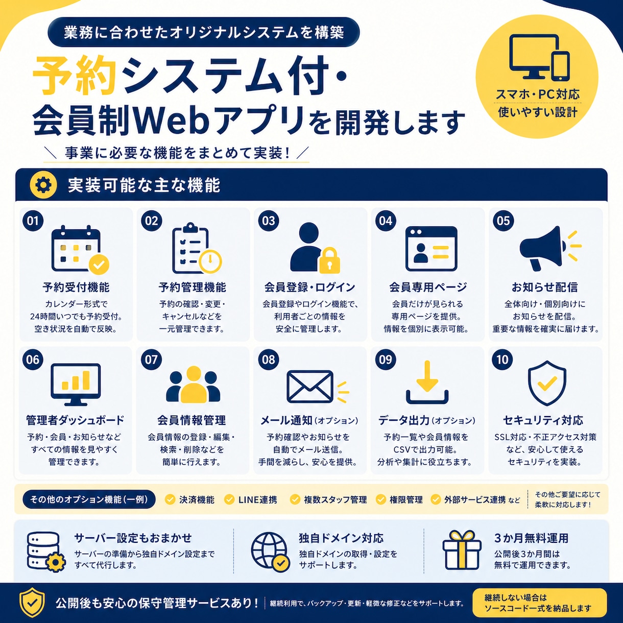 予約システム付・会員制Webアプリを開発します サーバー準備不要・独自ドメイン・無料で3か月公開運用 イメージ2
