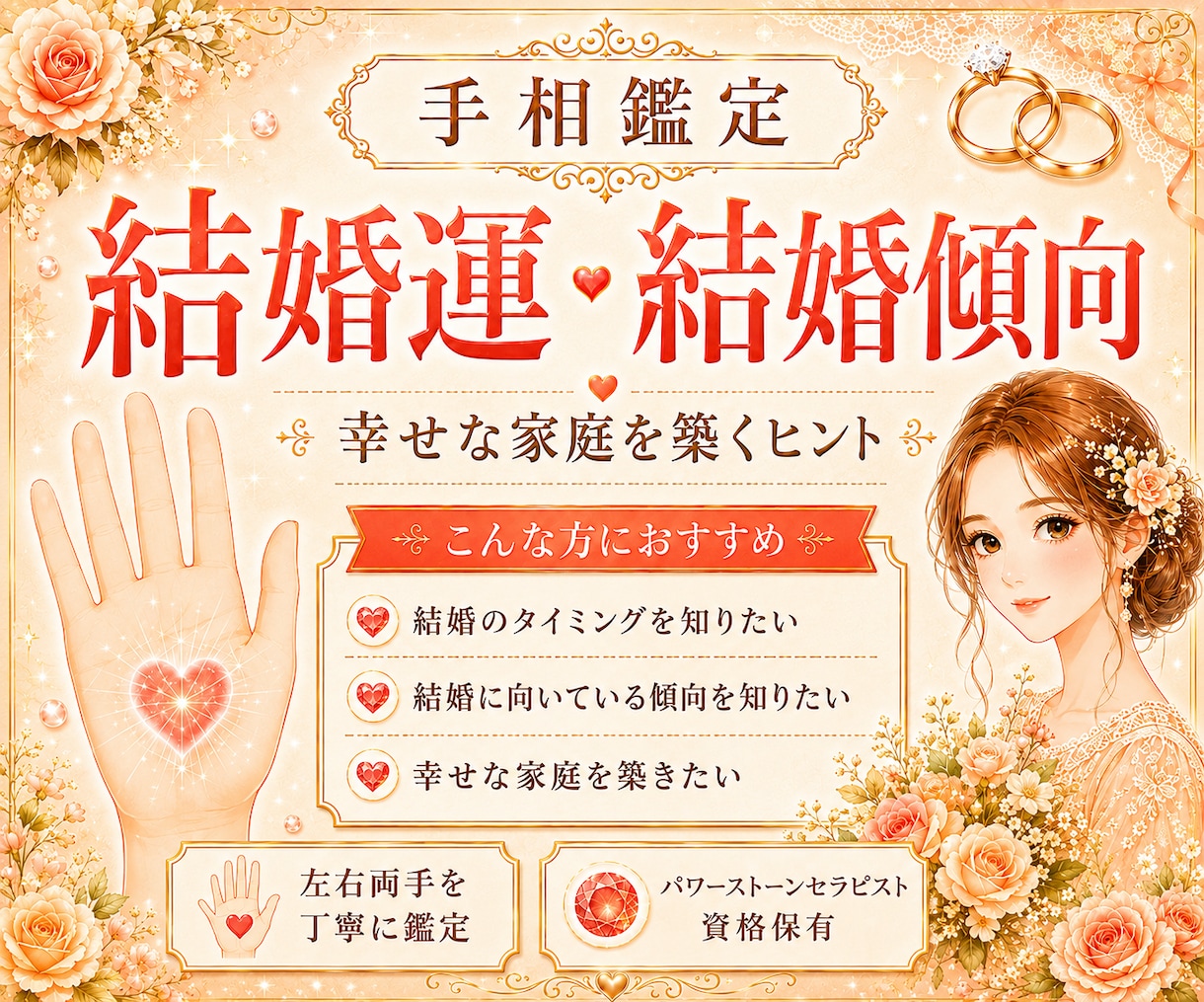 24h納品＊手相から結婚運・幸せな家庭を鑑定します 結婚傾向を読み解き、幸せな家庭を築くヒントをお伝えします イメージ1
