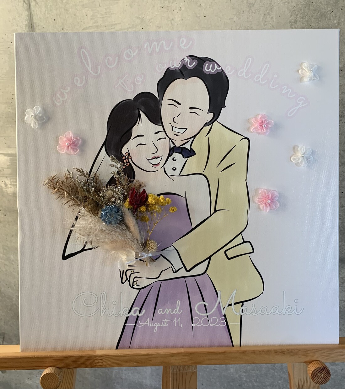 ドライフラワーが美しいウェルカムボード作ります 写真を元にイラストを作成しドライフラワーで飾ります。 イメージ2