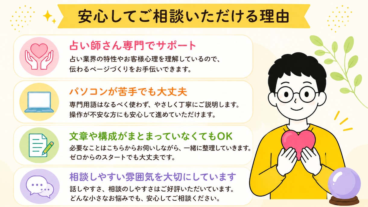 お客様に信頼される占い師さんのホームページ作ります パソコンが苦手でも安心してご相談ください イメージ5