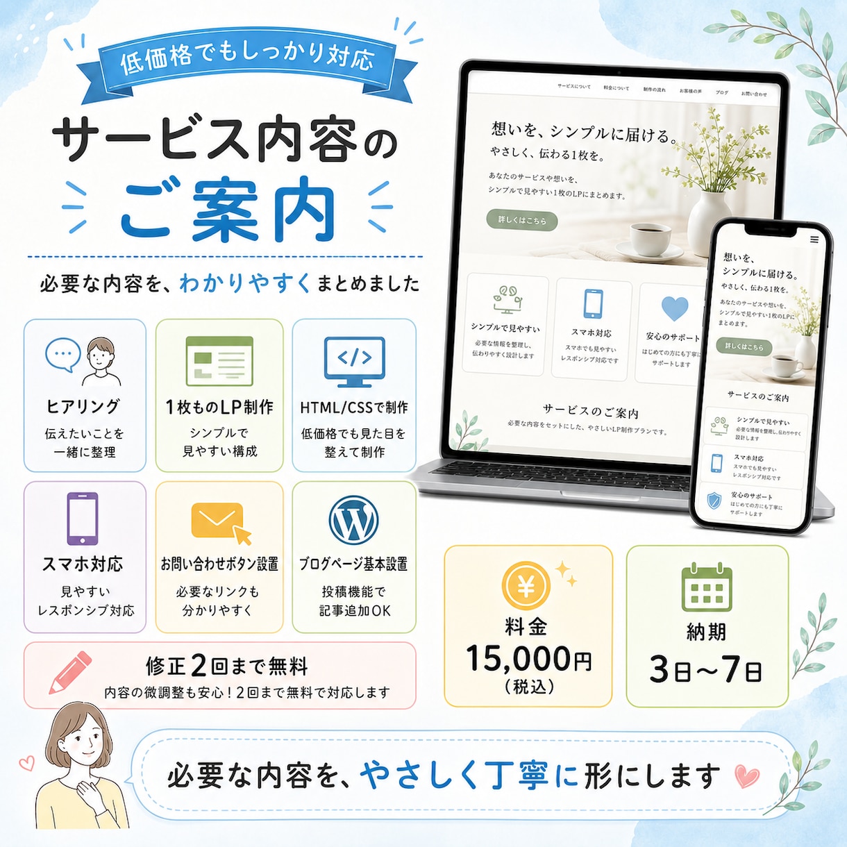 やさしい1枚LPを低価格で制作します パソコンが苦手な方も安心のLP制作 イメージ2