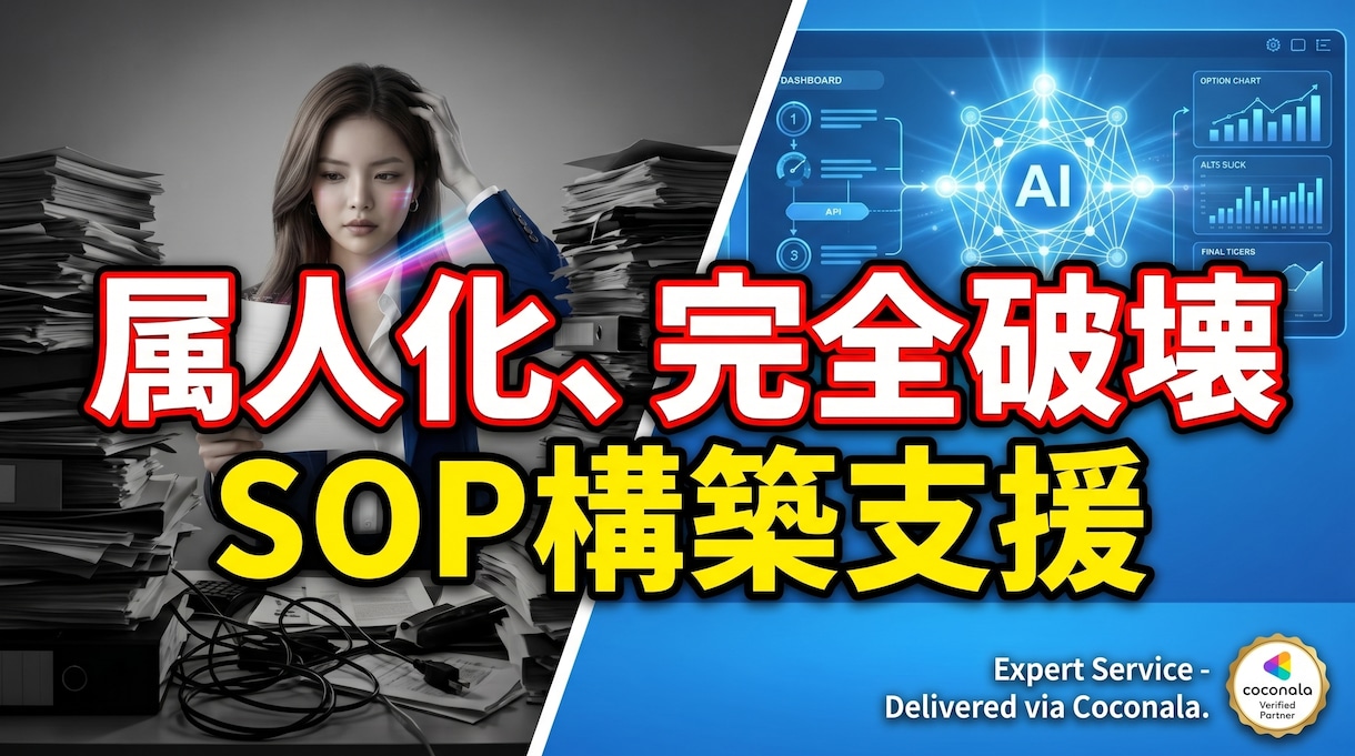巨大組織の属人化をAIとSOPで破壊します あの人がいないと回らない現場をAIで仕組み化します イメージ1