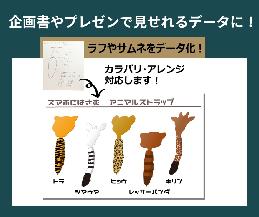 ラフを商品提案用にデータ化します アイデアを資料向けに展開。カラバリ・形状アレンジも対応可 イメージ1