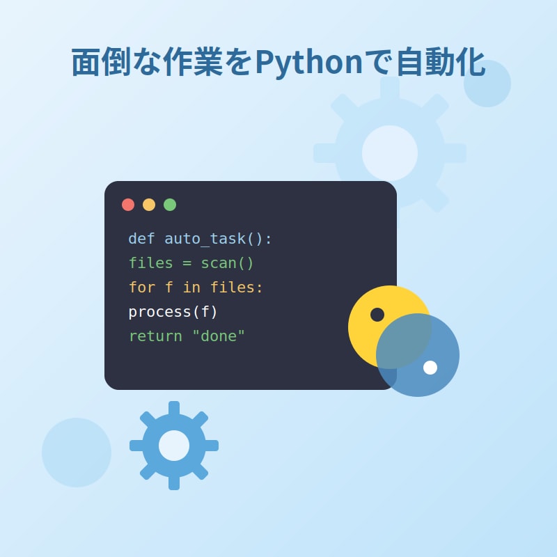面倒な作業をPythonで自動化します 大量のファイル整理・データ処理を自動化し。管理をしやすく！ イメージ1