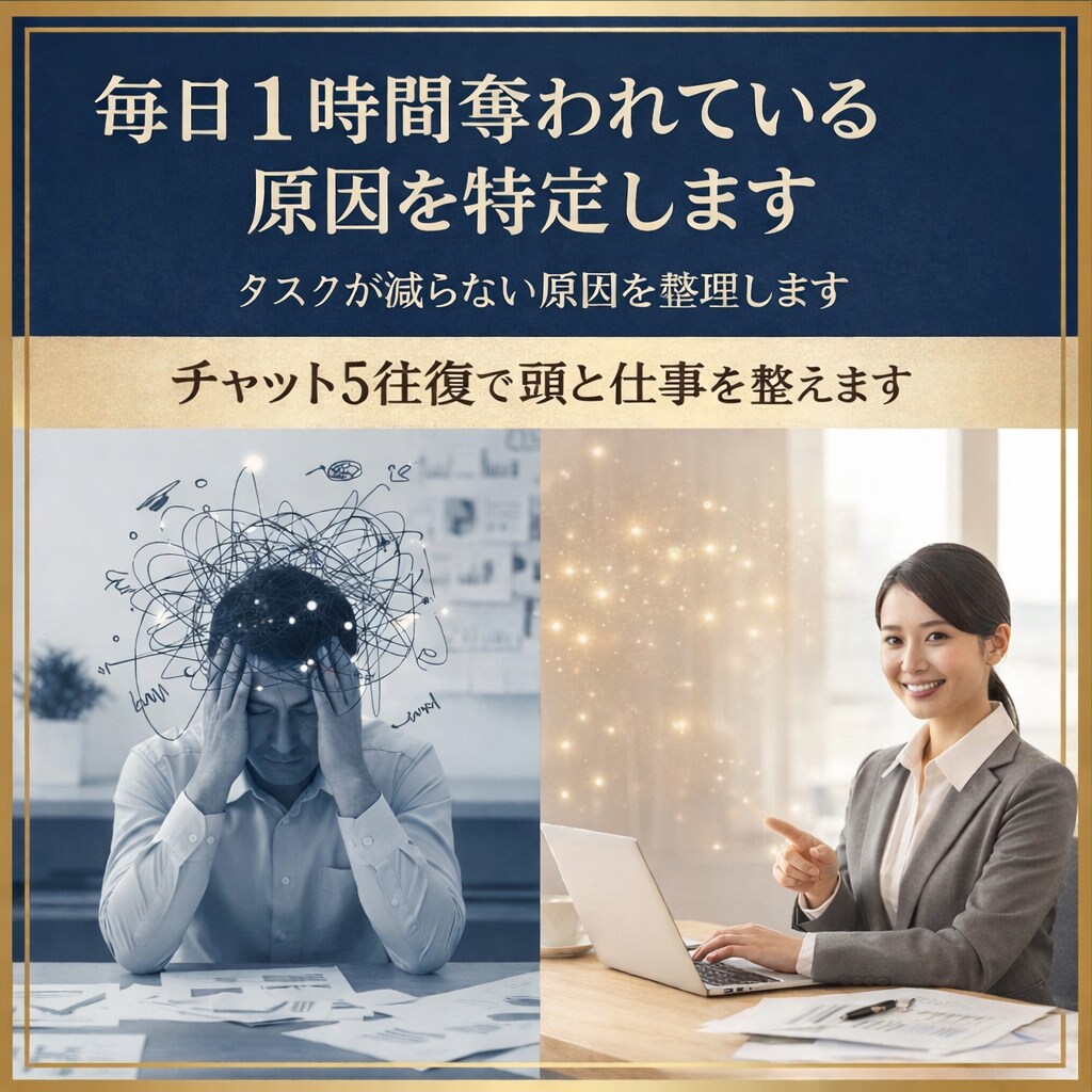 業務効率を下げている原因を60分で特定します 頭の中の混乱を整理し、ムダを減らします イメージ1