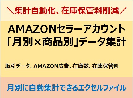 AMZセラーアカウントの月別集計を自動化します 月別の取引、広告費用対効果、商品別FBA在庫保管料を自動集計 イメージ1