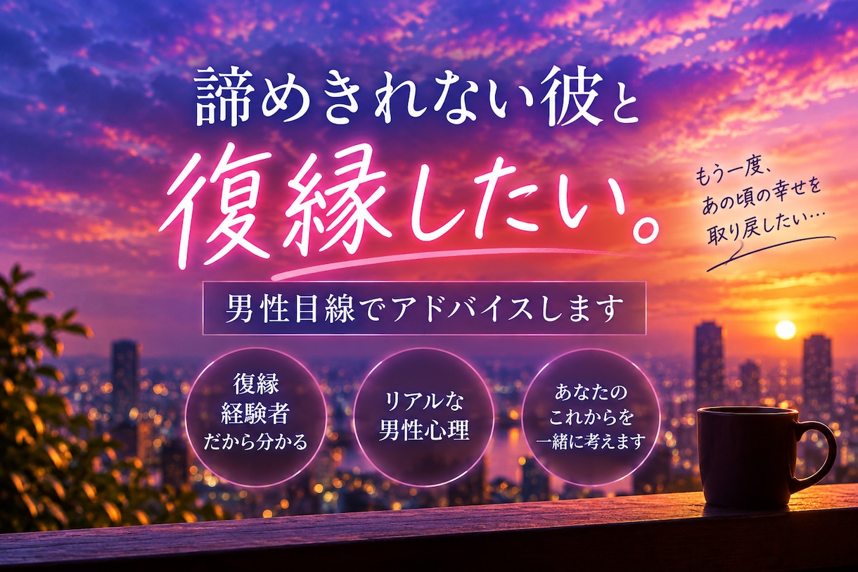 諦めきれない彼との復縁を男性目線でアドバイスします 復縁経験者だから分かる、男心と復縁への一歩 イメージ1