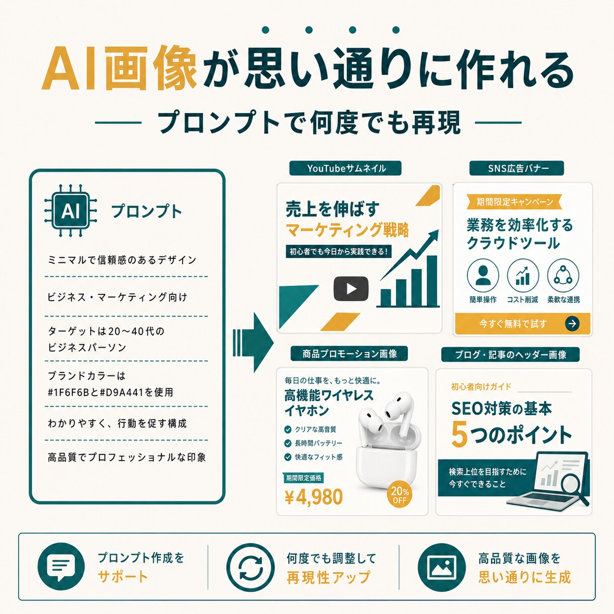 AI画像を思い通りに作るプロンプト作成します 何度でも再現可能！あなたのAIで高品質画像が作れます イメージ1
