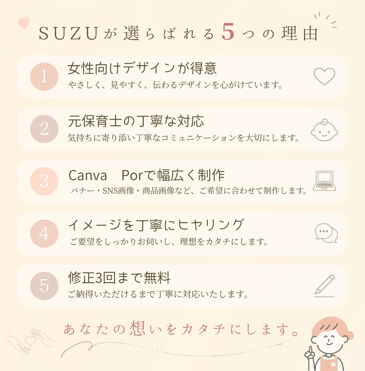 女性に寄り添う☺︎︎ Webデザインを制作します 5名様限定！女性にタップされる画像を丁寧に制作します。 イメージ5
