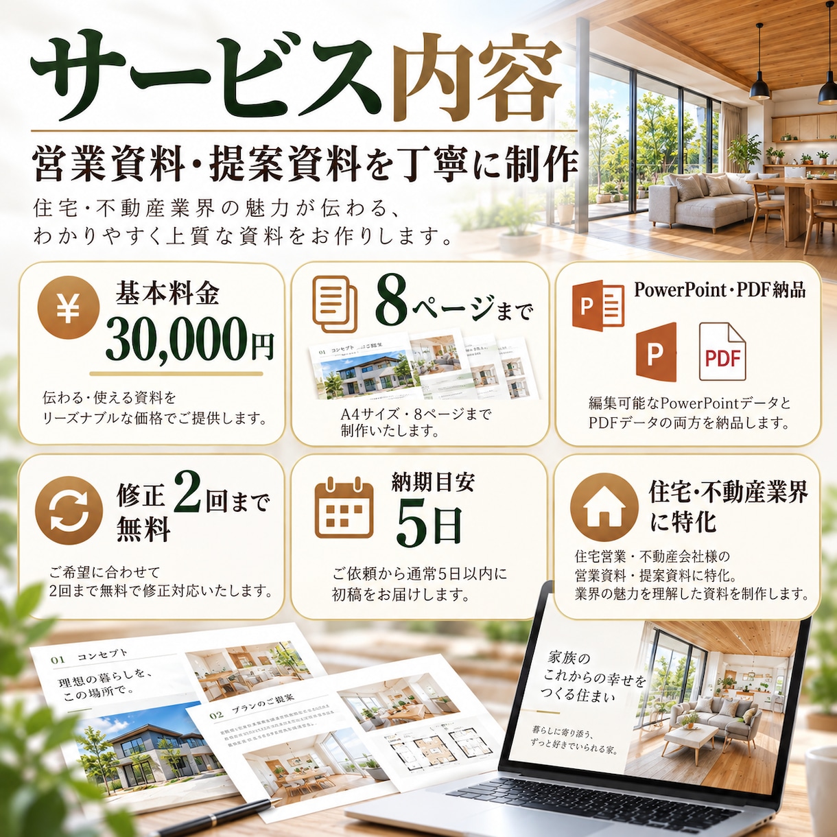 住宅・不動産会社向け営業資料を制作します 住宅営業経験×宅建士資格で、伝わる提案資料に仕上げます イメージ2