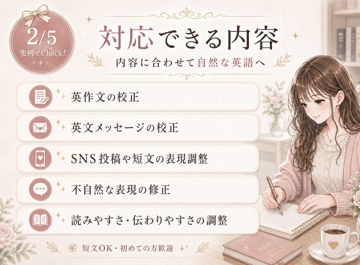 英語の文章を自然で読みやすく丁寧に校正します 英語学習歴22年、自然で読みやすい英文に整えます。 イメージ3