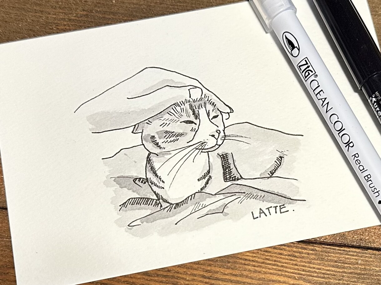 ペットの猫を白黒ペン画でポストカードに描きます アナログのペン画で味のある一枚を〜郵送のみ対応〜 イメージ2