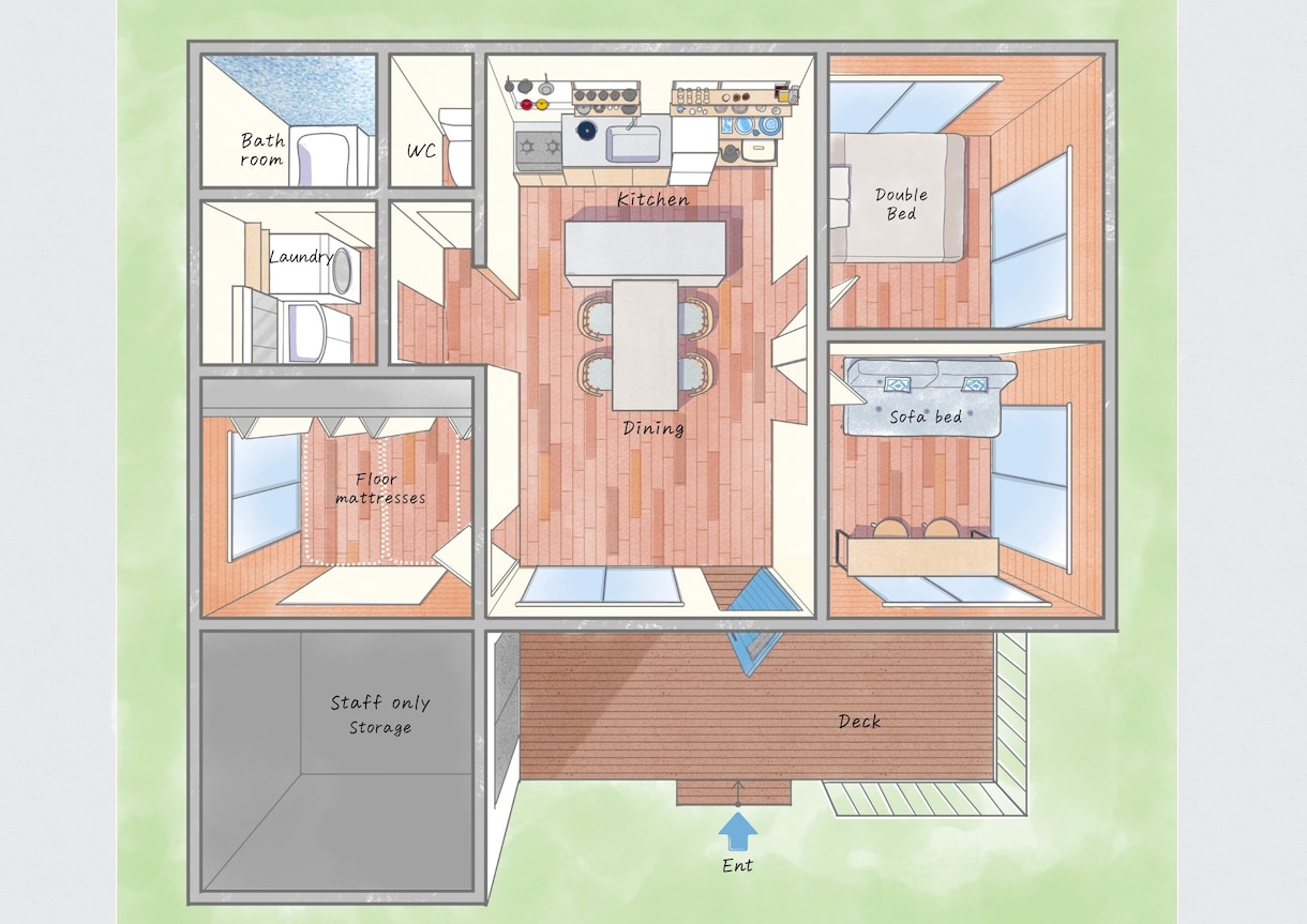真上｜立体間取り図｜家具付き図を魅力的にします 一級建築士による手書きイラストで差別化を イメージ7