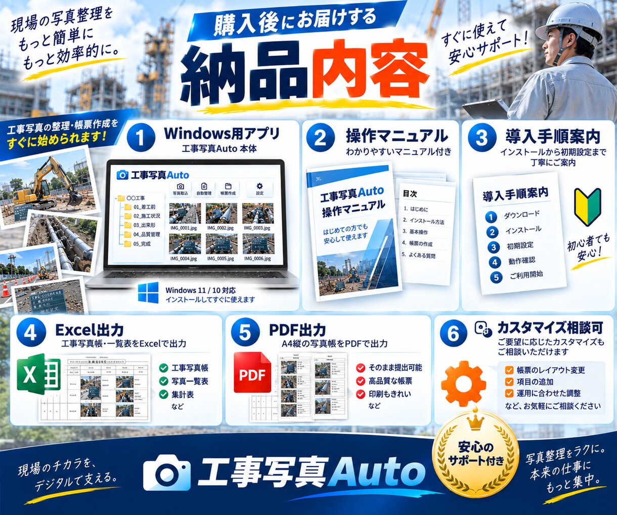 仕事省力化！工事写真を自動整理・写真帳に出力します フォルダに写真を入れるだけ。写真帳作成を大幅時短 イメージ9
