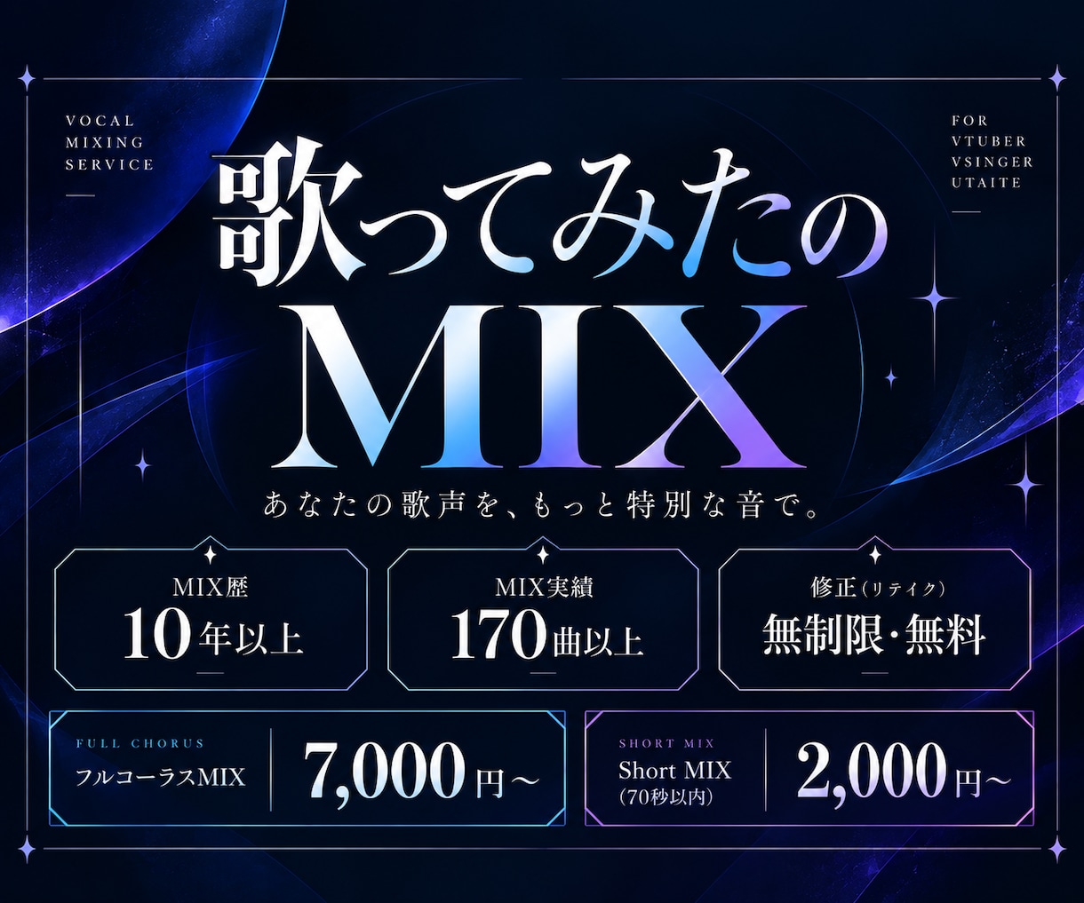 歌ってみたのボーカルMIXをします MIX歴10年以上。あなたの歌声を活かして丁寧に仕上げます。 イメージ1