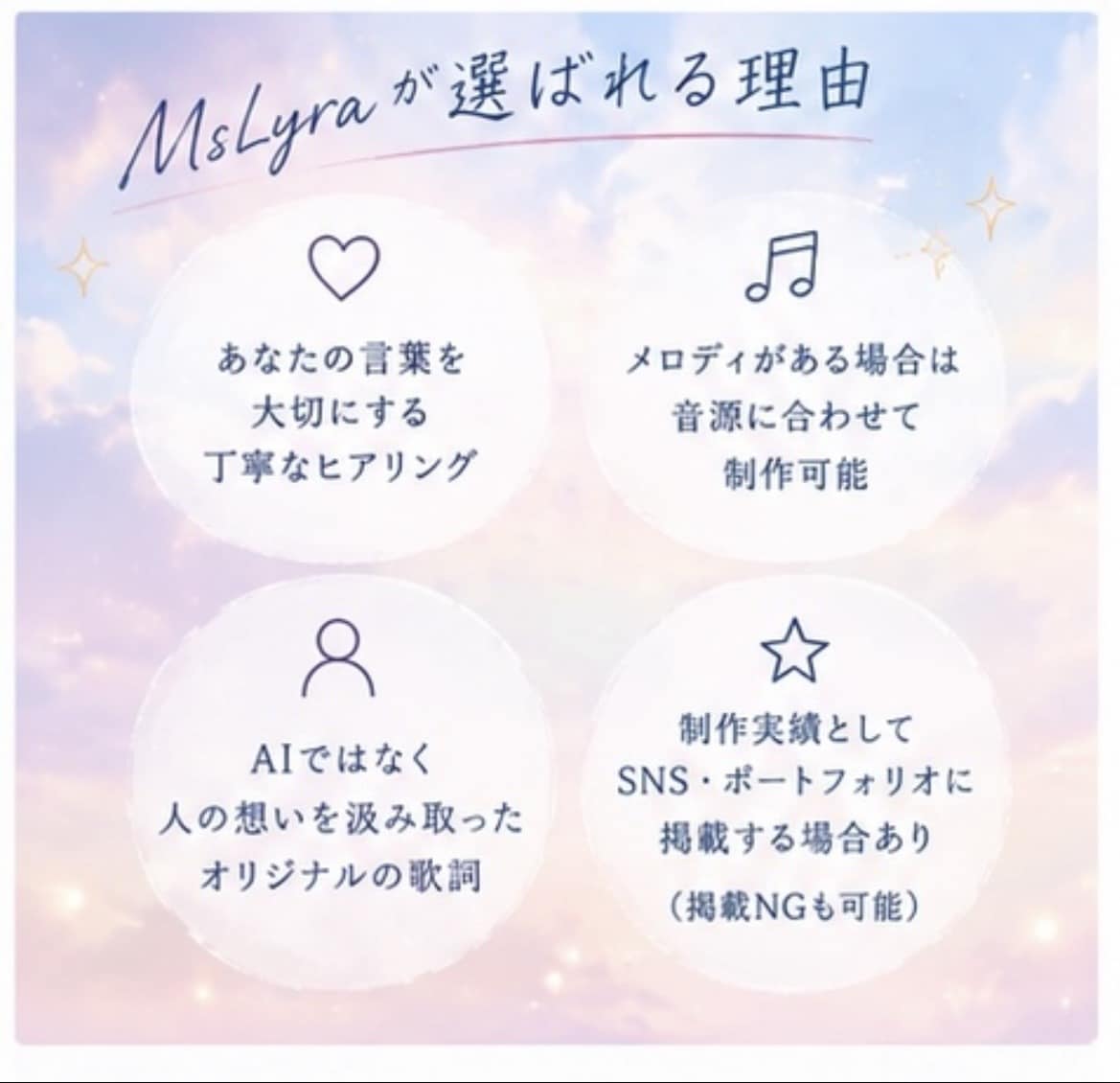 オリジナル歌詞制作 | あなたの想いを歌詞にします あなたの物語を聞いて世界にひとつだけの歌詞にします イメージ5