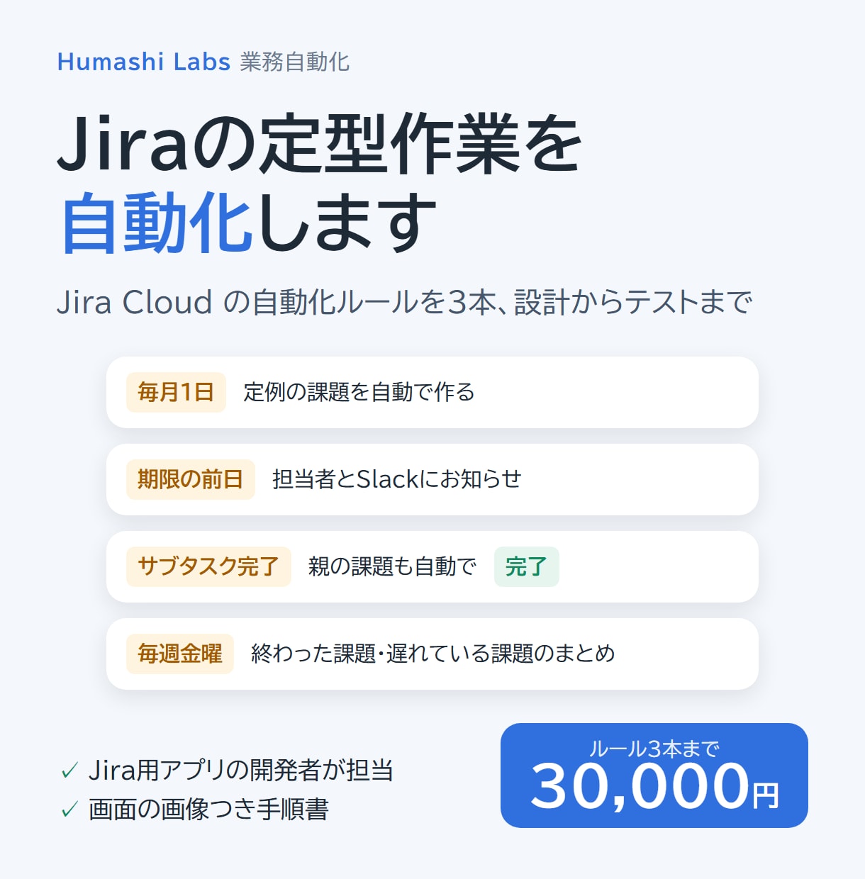 Jiraの面倒な定型作業を自動化します 自動化ルール3本を設定。期限通知・定期の課題作成など イメージ1