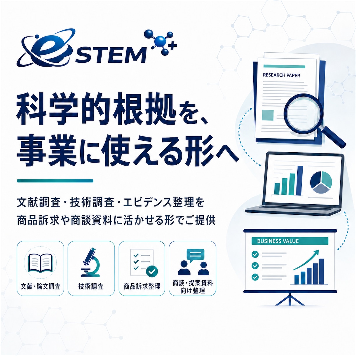 商品訴求の根拠を調査します 文献・技術調査で強みを見える化 イメージ1