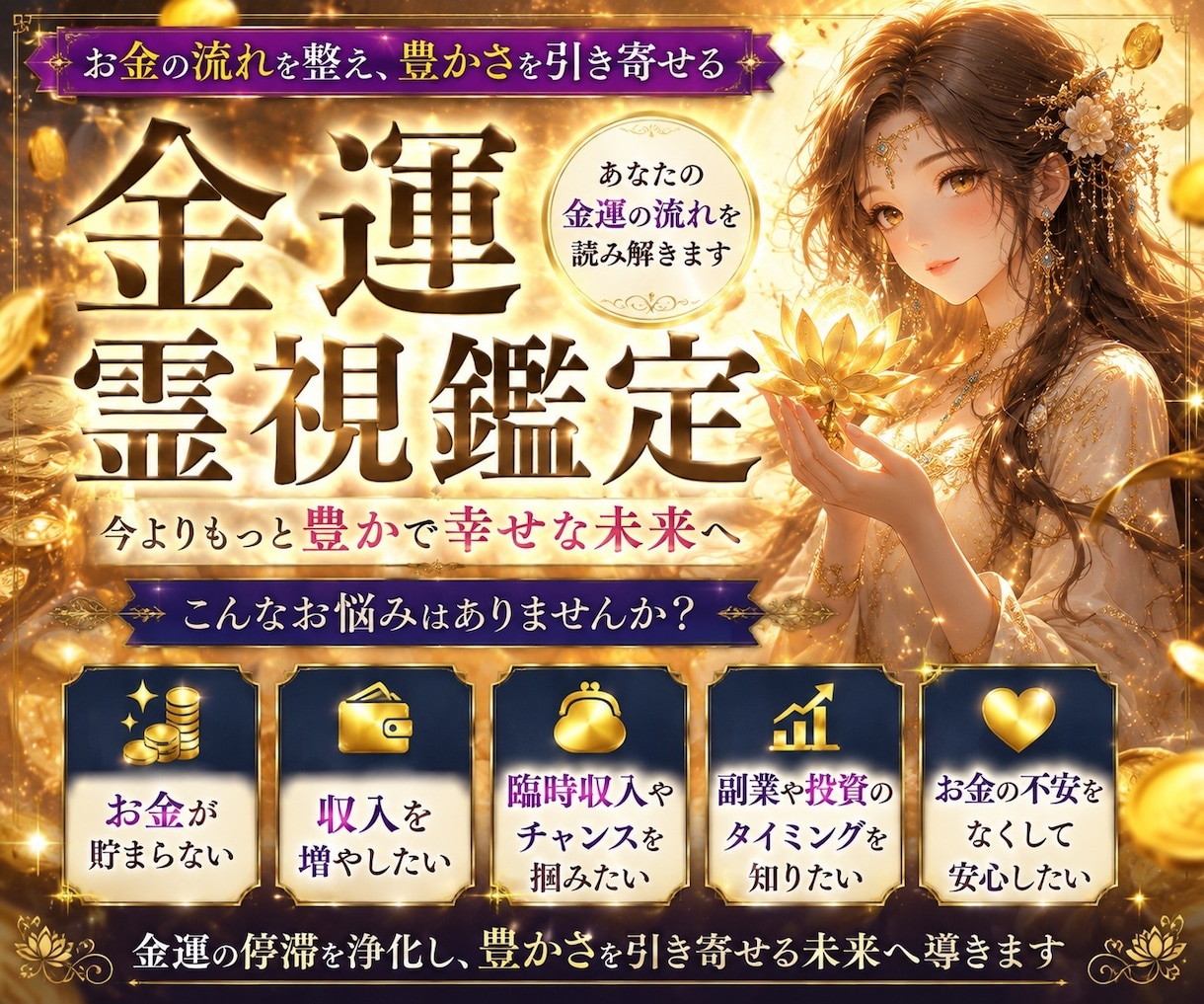 豊かさを引き寄せる【金運霊視鑑定】を行いますます お金の流れを整え収入UP！不安を解消し幸せな未来へ導きます イメージ1