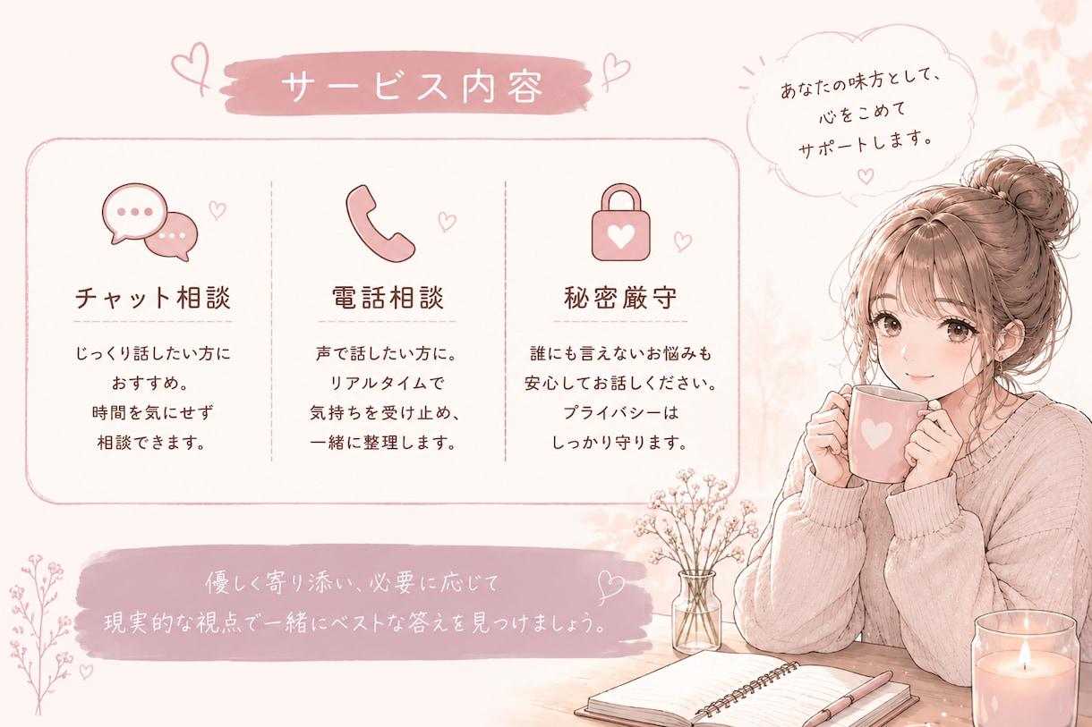 既読無視・連絡不安・相手の気持ち、一緒に整理します 優しく寄り添いながら気持ちを整理します イメージ3