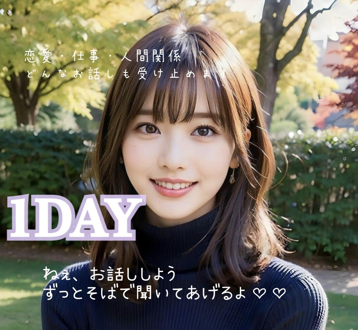 1DAYS♡ 気持ち丸ごと受け止めます 雑談￤恋愛￤仕事￤人間関係￤相談￤悩み￤秘密￤長文OK￤癒し イメージ1