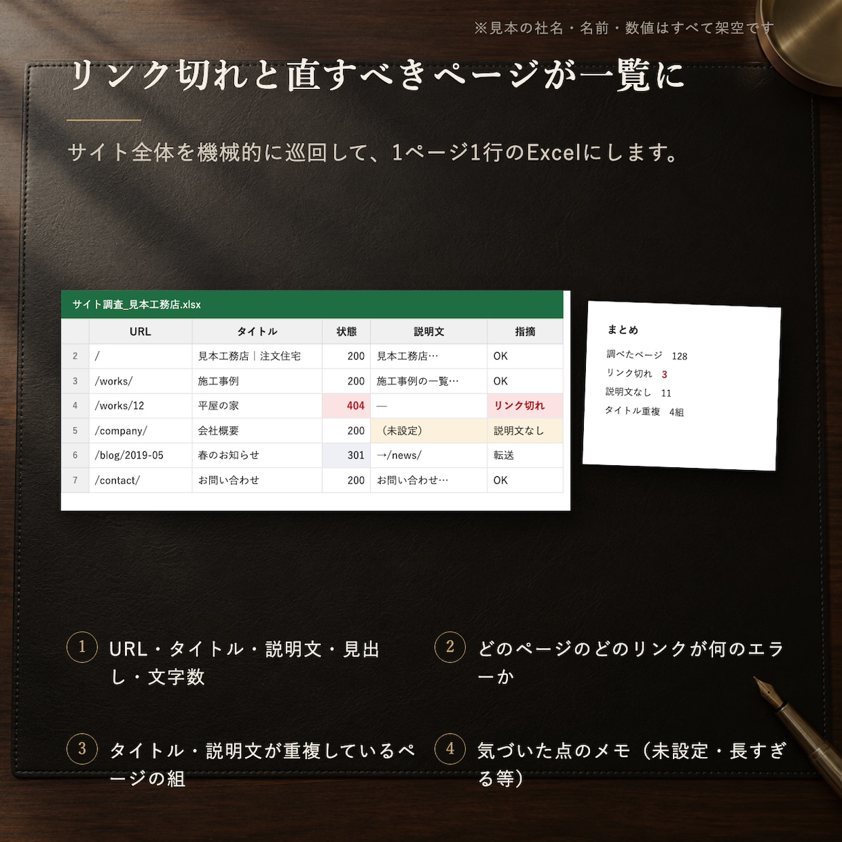サイトのリンク切れ・ページ情報を調査します 300ページまで。URL・見出し・リンク切れをExcelで イメージ2