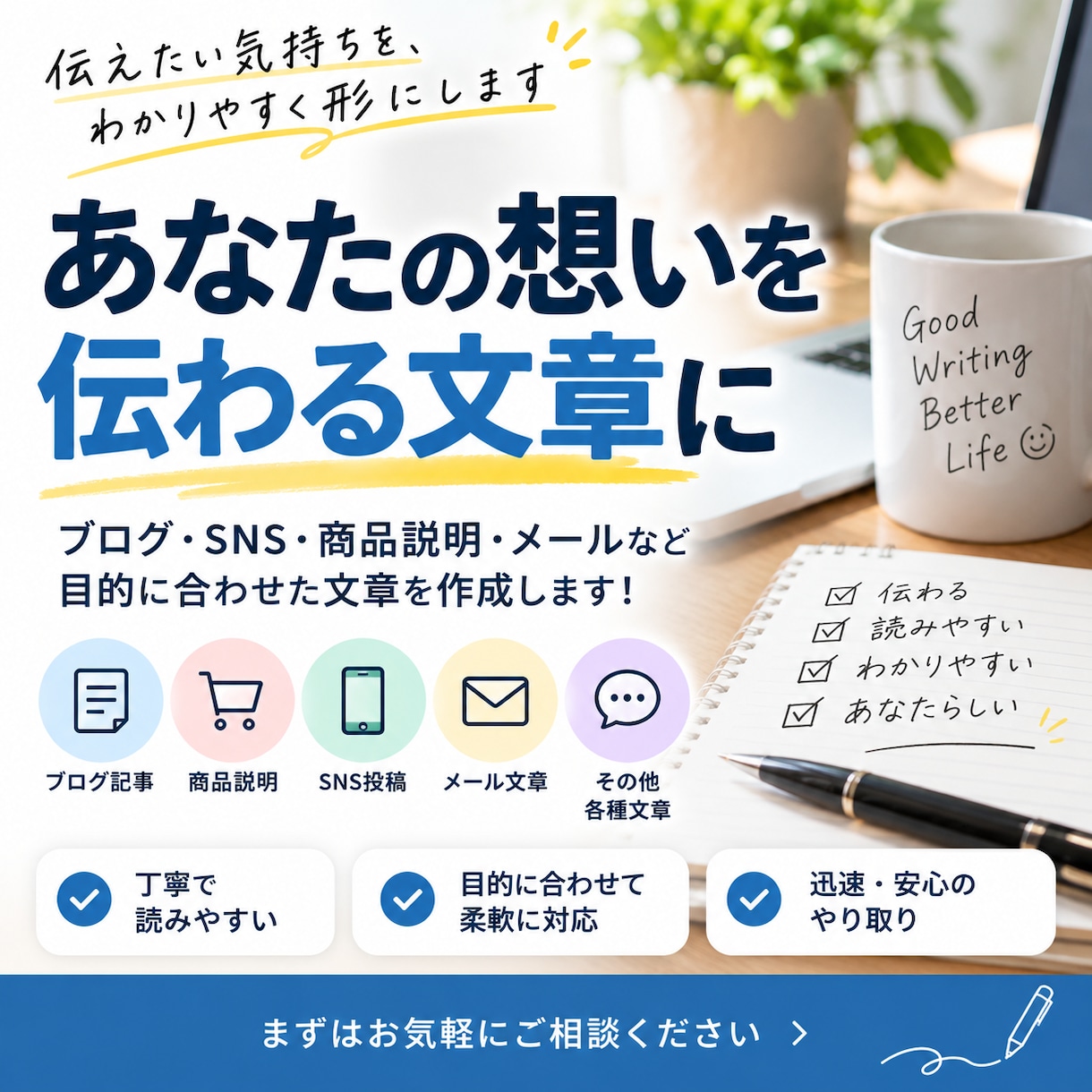 AIを活用して文章作成・修正します LINE・メール・SNSの文章を読みやすく整えます イメージ1
