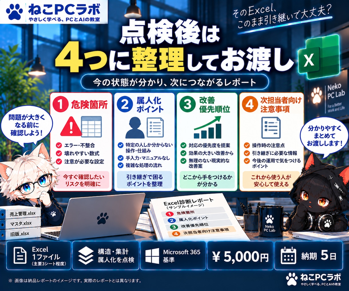 前任者から引き継いだExcelを安全点検します 修正前に構造・集計・属人化リスクを整理します イメージ4
