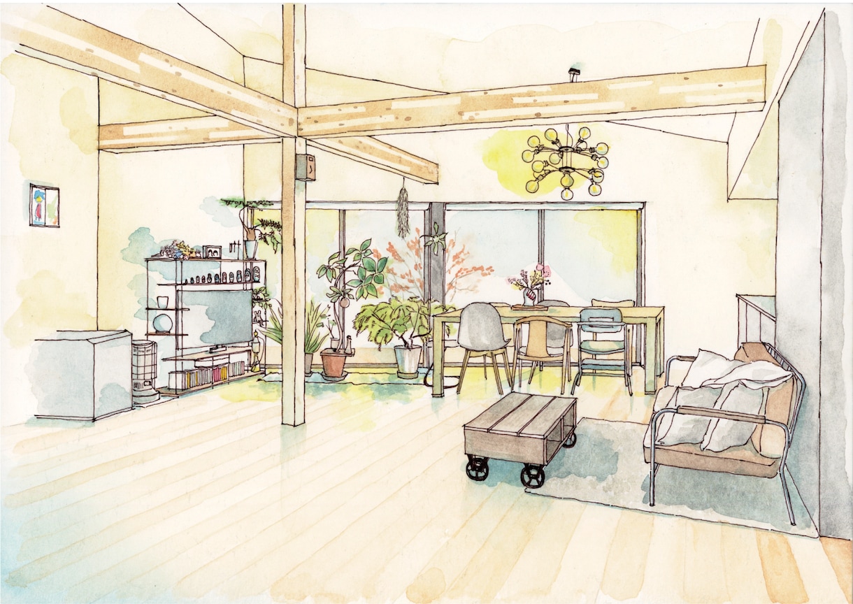 住宅や建築の手描きパースを作成します 建築士が描く美しい線と水彩のあたたかみを活かしたパースです！ イメージ2