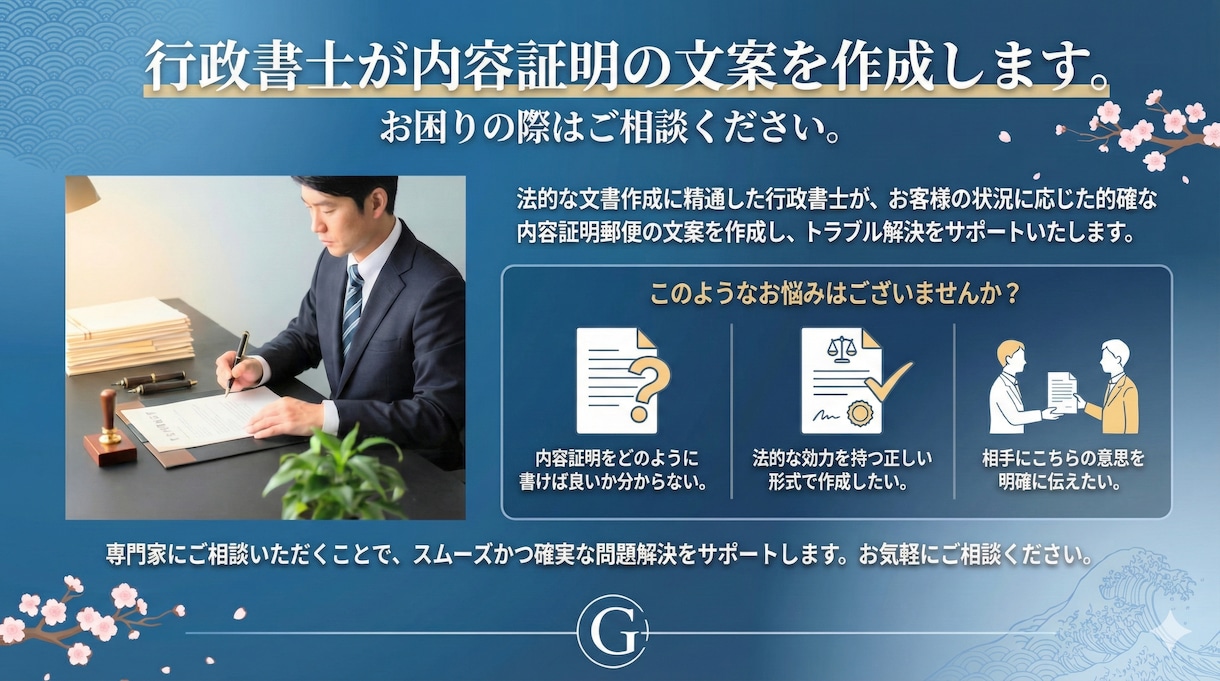 行政書士が内容証明の文案の作成をします 丁寧な聴き取りに基づく内容証明を作成いたします。 イメージ1