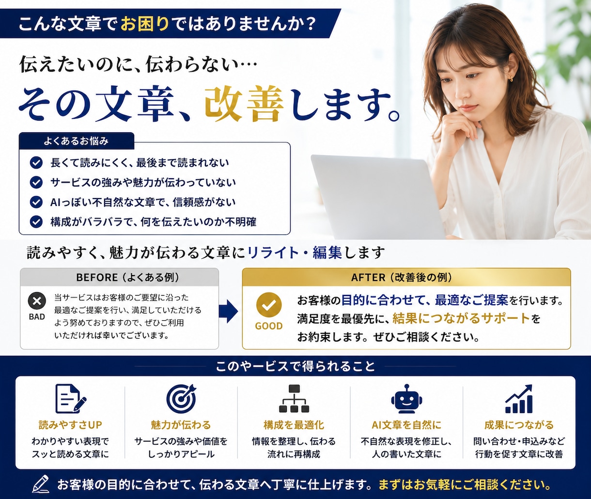 ホームページの文章を読みやすく改善します 伝わりにくい文章を整理しサービスの魅力を伝えます イメージ2