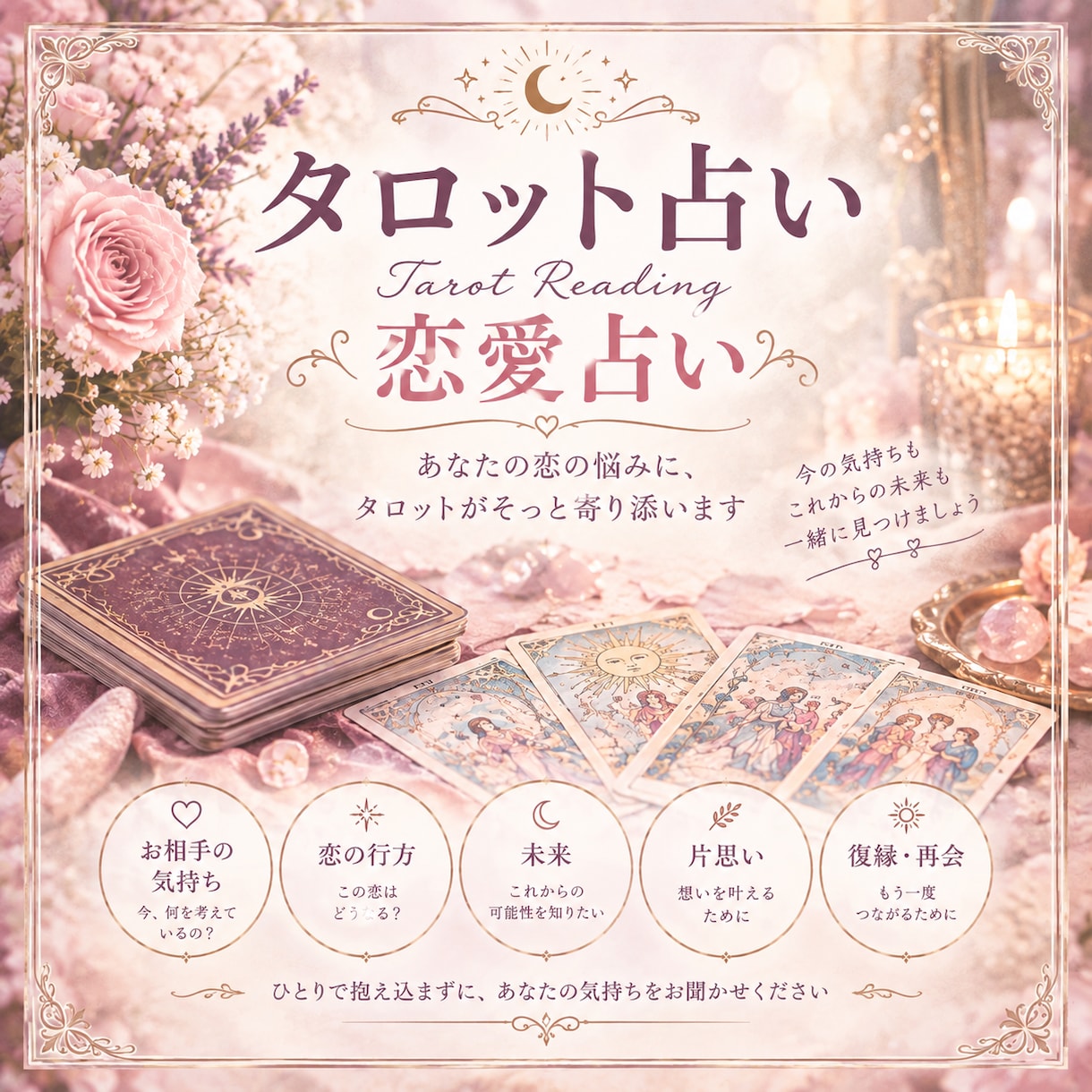 恋愛占い♡タロットであなたの恋を占います 片思い/夫婦問題/複雑恋愛/復縁・・心に寄り添い鑑定します。 イメージ2
