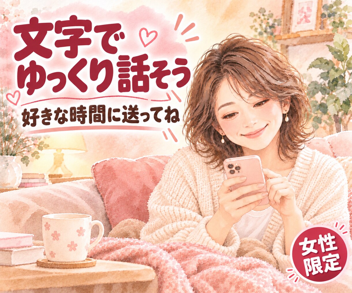 友達にも言えないモヤモヤ、文章で一緒に話します 【女性限定】やりとりしながら、なにか見つかるかもしれないね♡ イメージ1
