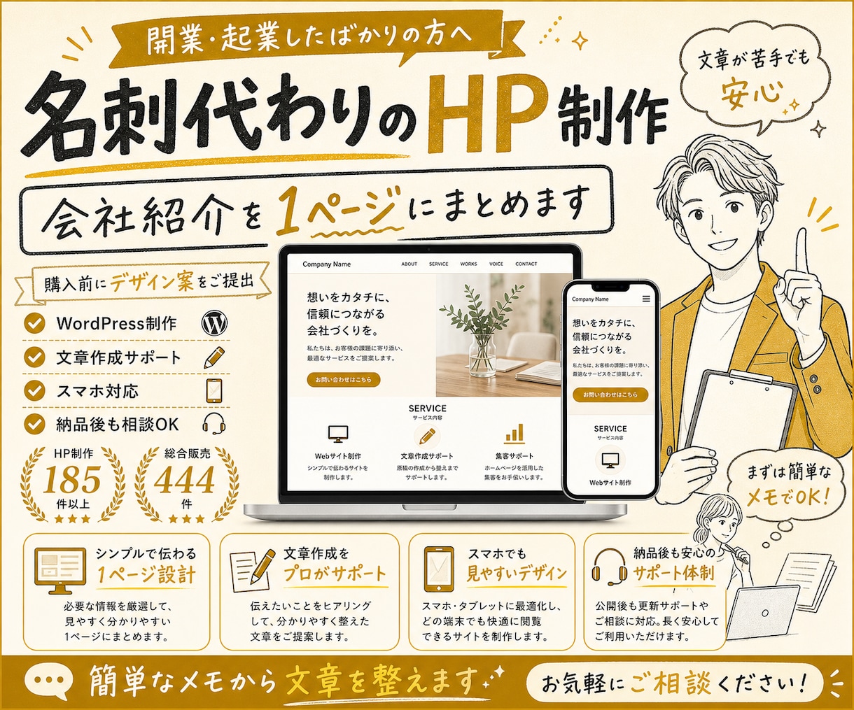 1ページだけの会社紹介ホームページ作成します 格安でワードプレスでHP制作・コーポレートサイト・名刺代わり イメージ1