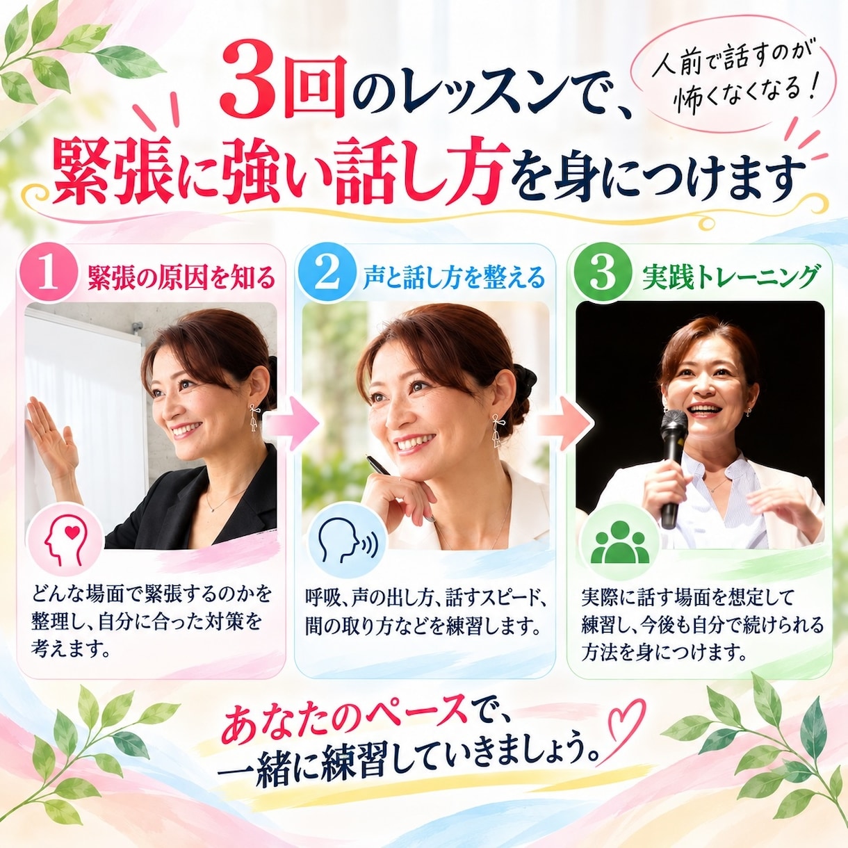 あがり症を改善する話し方レッスンをします 現役フリーアナウンサーが３回のオンラインレッスンでサポート イメージ2