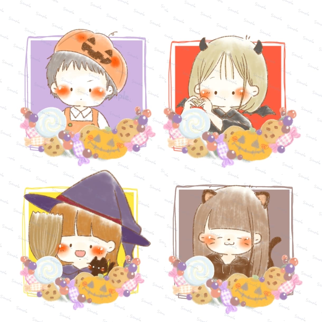 ゆるかわ♡ハロウィン手描きアイコンお描きします 【即納】ゆるい似顔絵♡ハロウィン仮装お得セットでお届けします イメージ9