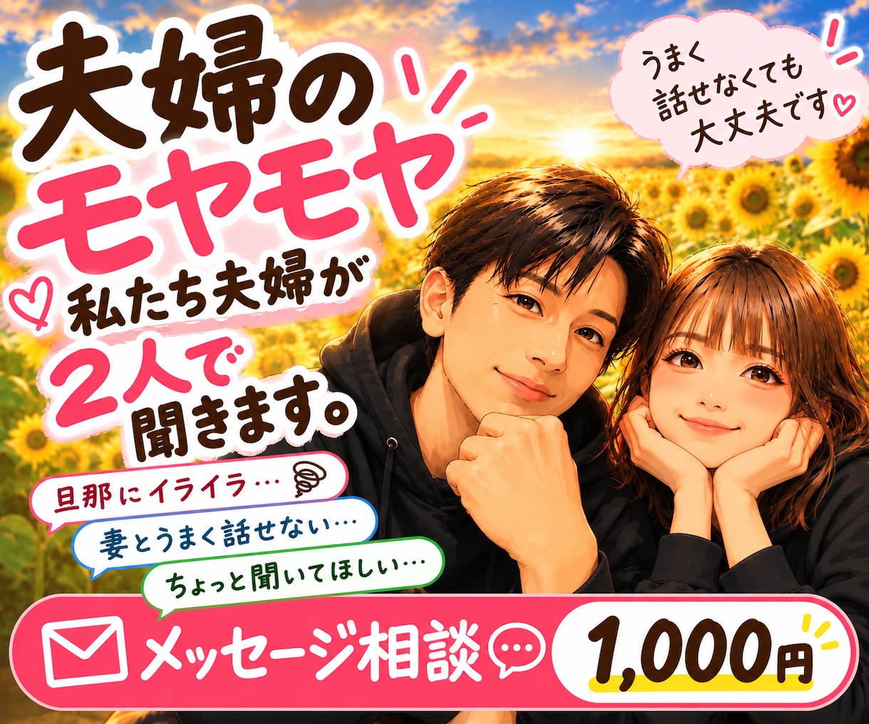 夫婦のモヤモヤを私たち夫婦2人で聞きます うまく話せなくても大丈夫。夫と妻両方の目線からお話を聞きます イメージ1