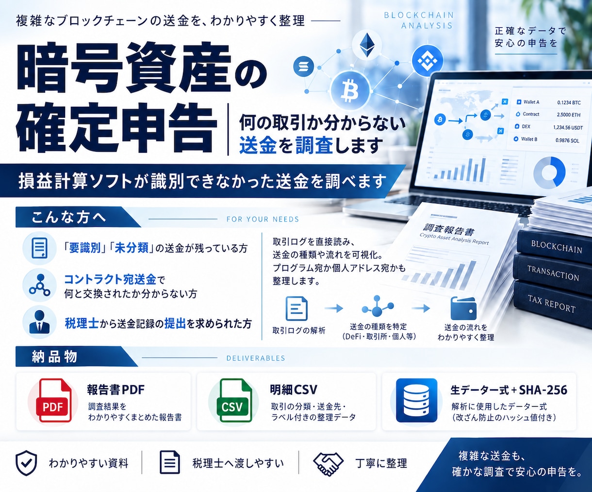 仮想通貨の確定申告｜分からない送金を調べます 損益計算ソフトの「要識別」を税理士に渡せる明細にします イメージ1