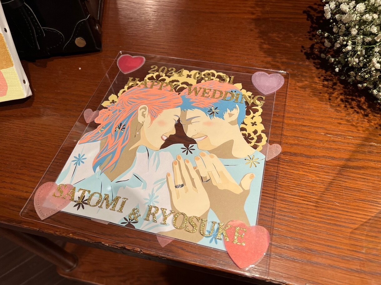 切り絵ウェルカムボードお作りします 結婚式に合わせた淡い色合いの、重ね張りの切り絵です イメージ4