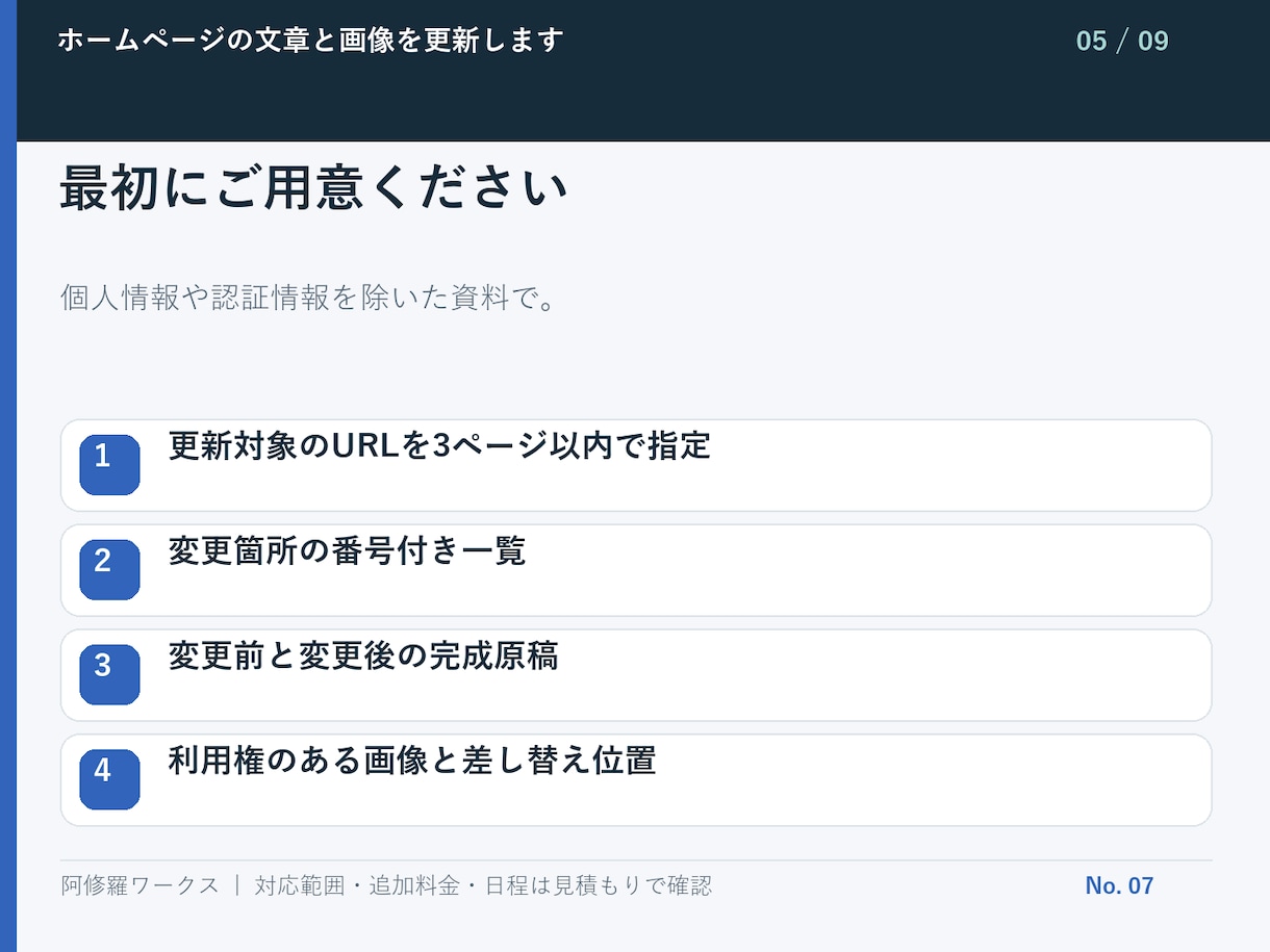 ホームページの文章と画像を更新します 支給素材への差し替えを5か所まで対応 イメージ6