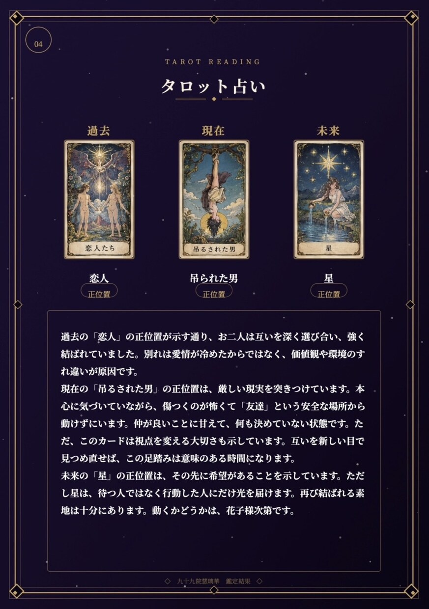 二人の恋を深く読み解く恋愛深層鑑定をお届けします 相性・現在・未来まで、二人の恋を総合的に読み解きます イメージ9