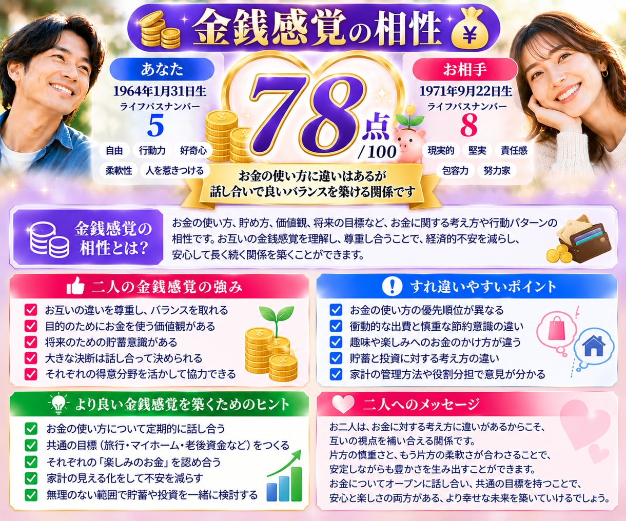 誕生日から二人の結婚相性を100点診断します 価値観・会話・生活・お金まで二人の相性を詳しく診断 イメージ6