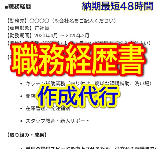 1枚3000円で職務経歴書を作成代行します とりあえず提出できる職務経歴書を作成代行します！ イメージ1