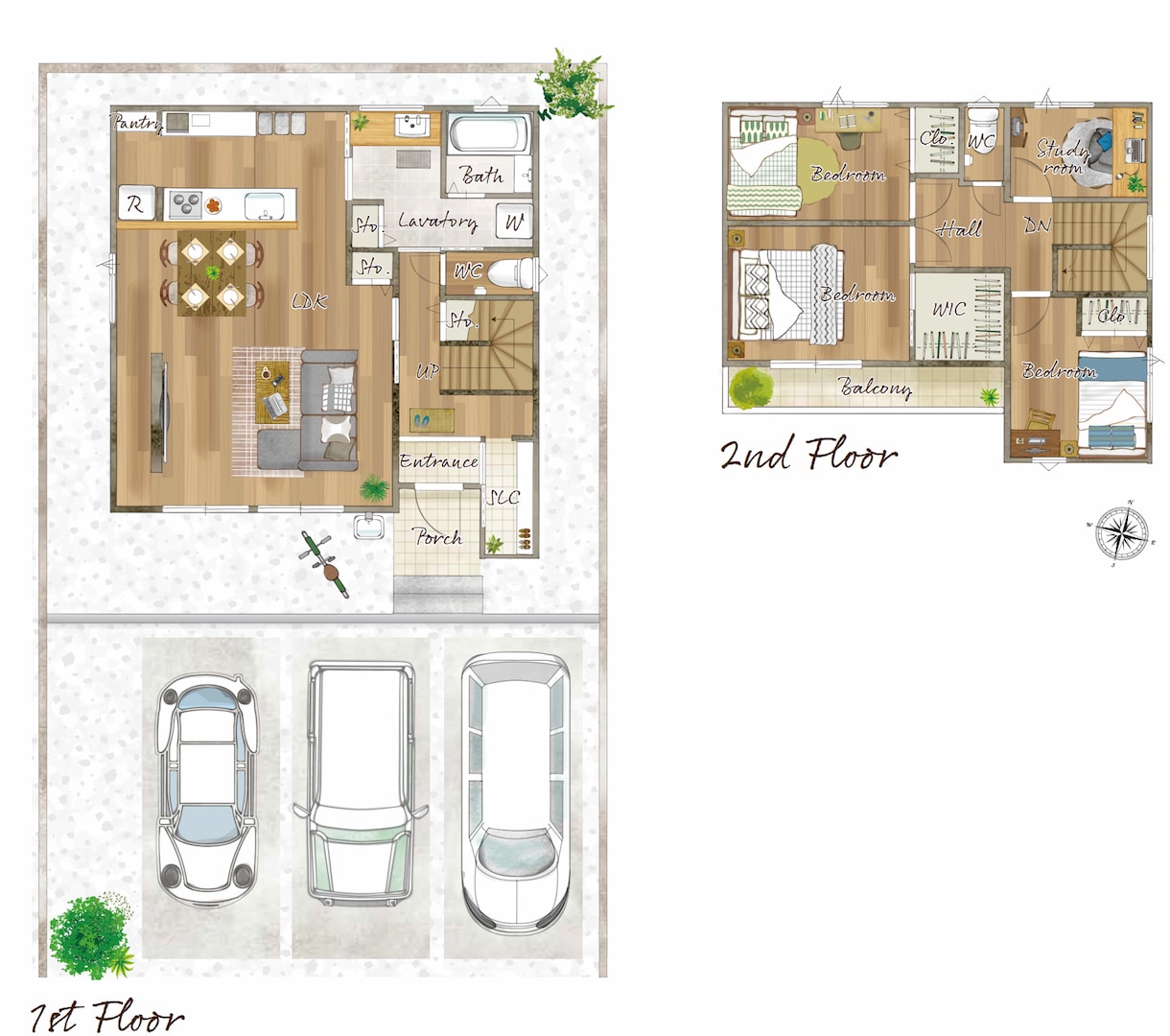 家具付⭐︎マンションの手描き風間取り図、作成します 家具や寝具、床材など再現します イメージ3