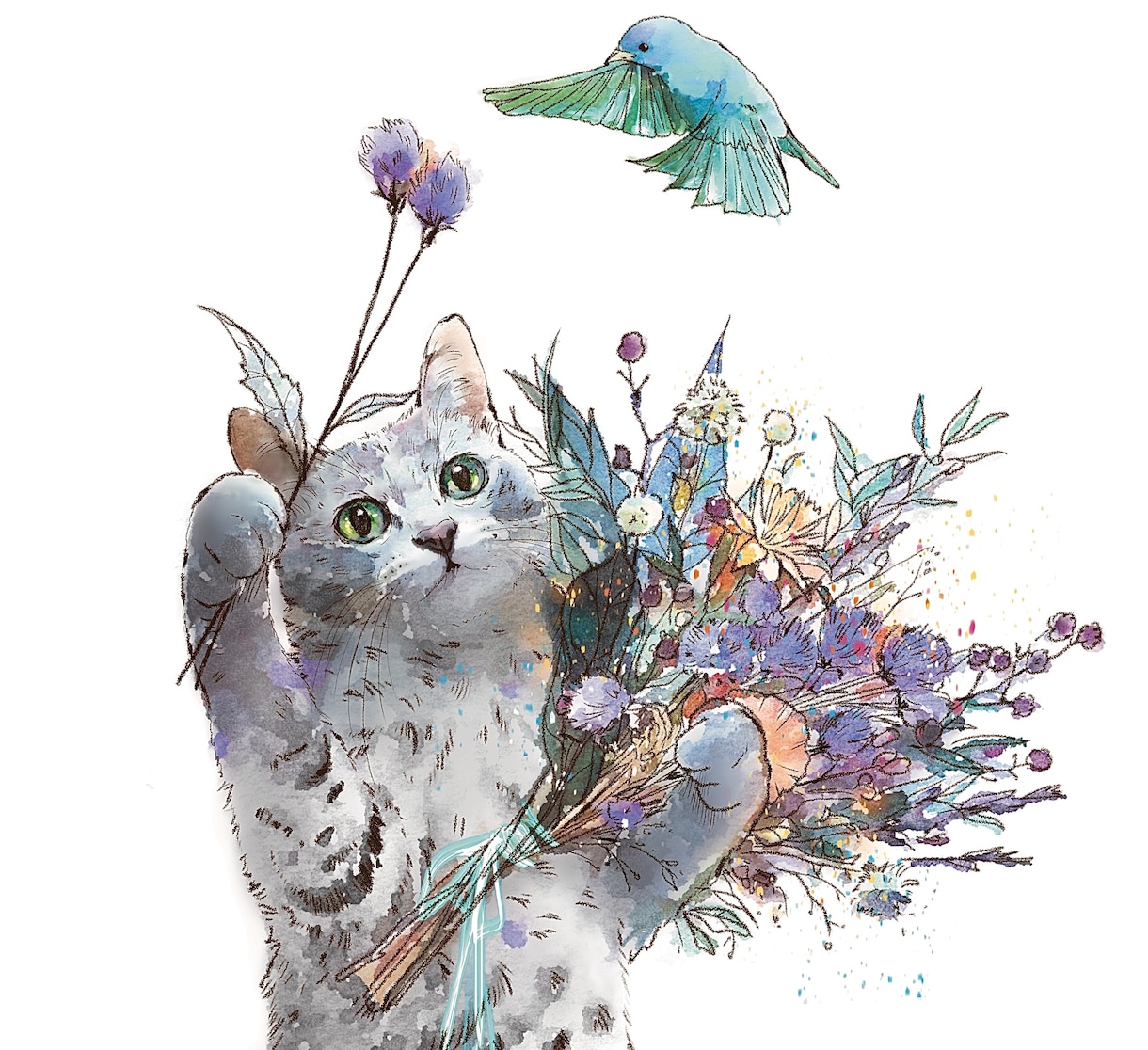 ペット、動物を絵本挿し絵のイラスト風に手描きします 手描きの水彩画、アクリル画のイラスト原画をお探しの方へ イメージ4