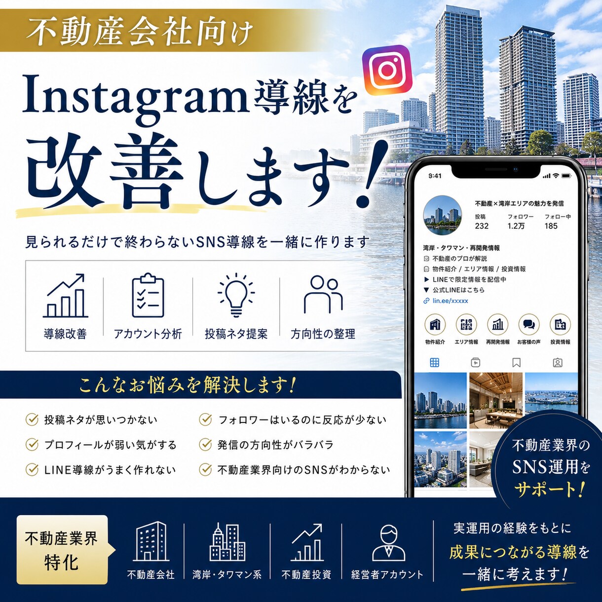 不動産業界に特化したSNS導線をサポートします 「不動産業界のSNS運用に悩む方向け」 イメージ1