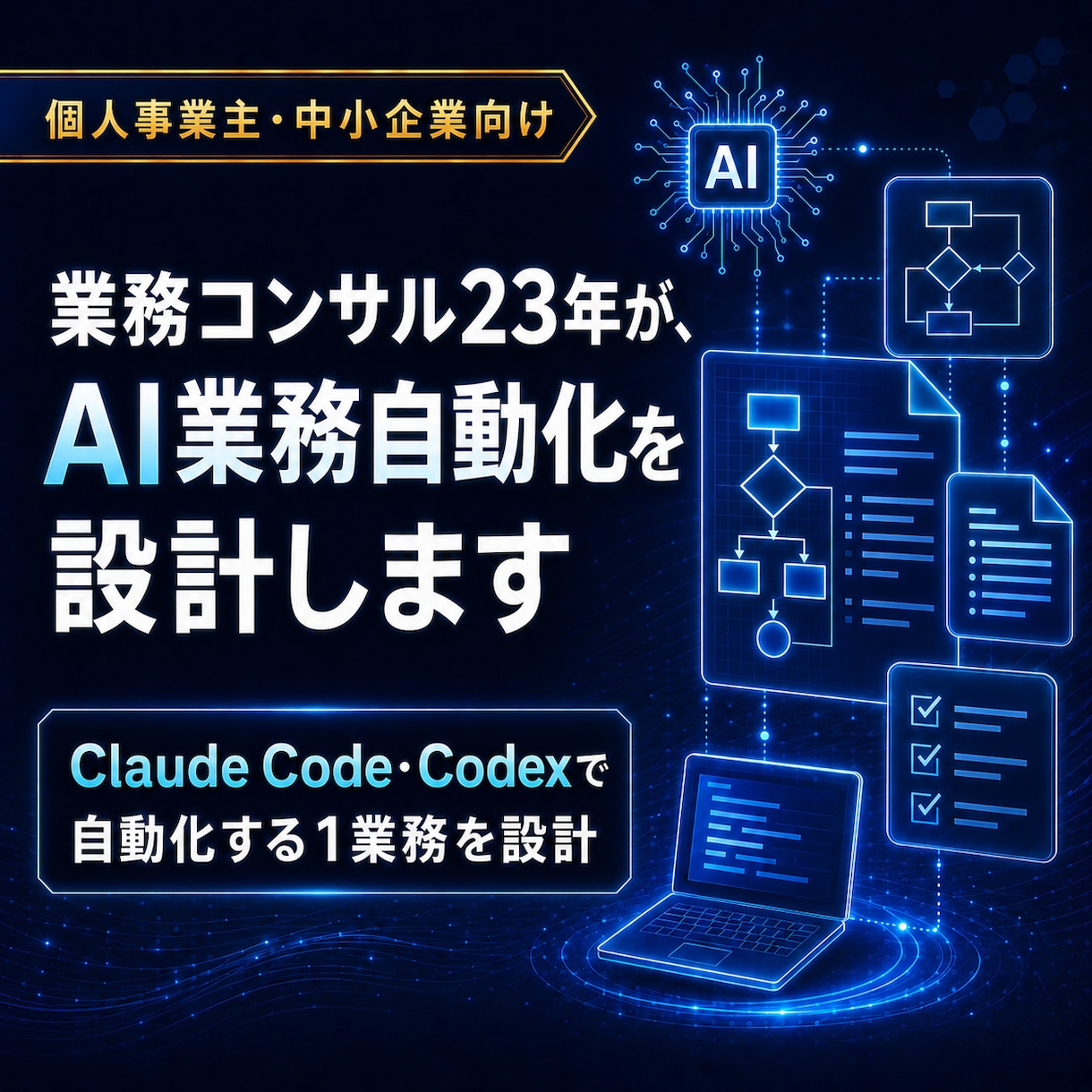 業務コンサル23年が、AI業務自動化を設計します Claude Code・Codexで自動化する1業務を設計 イメージ1